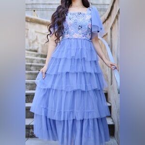 NWT 💎 Blue Tiered Tulle Maxi Dress